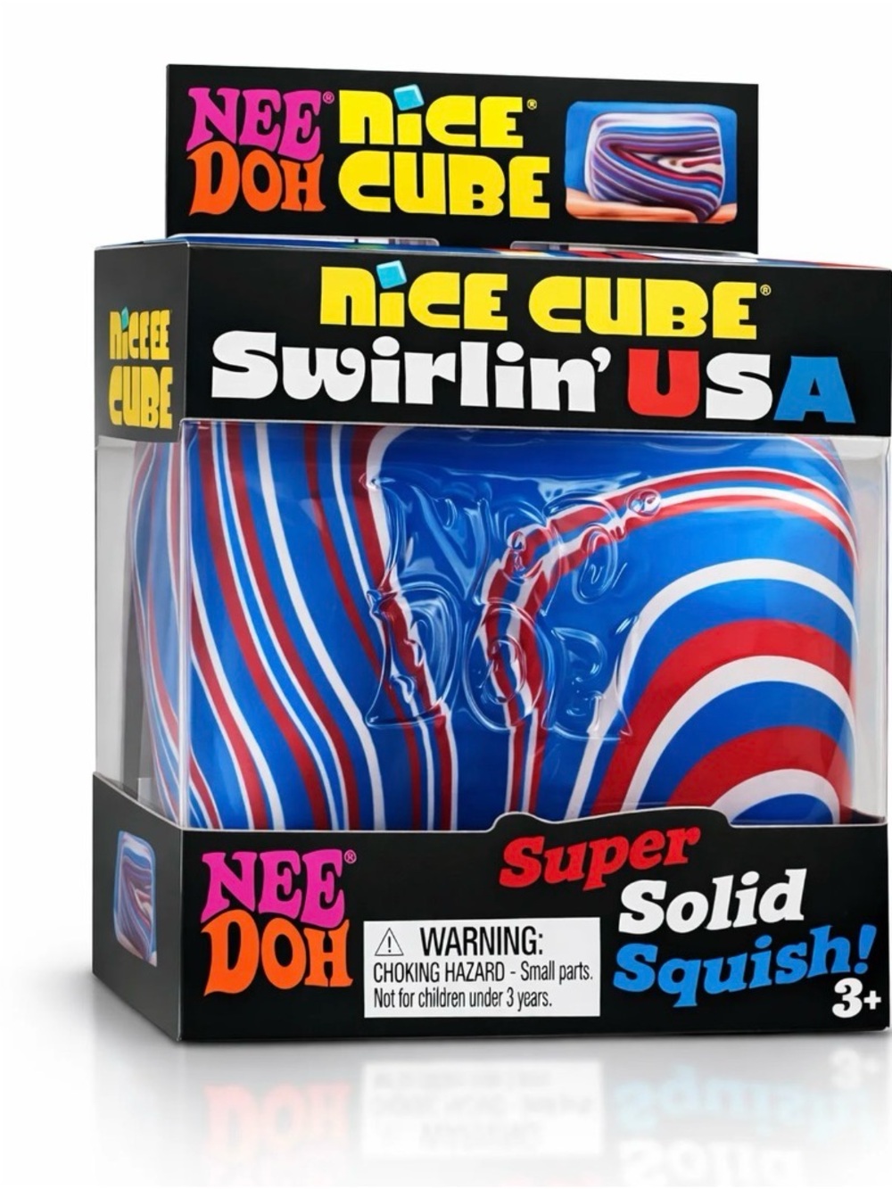 Needoh Nice Cube Swirlin' USA Super Solid Squish - Red, White & Blue
